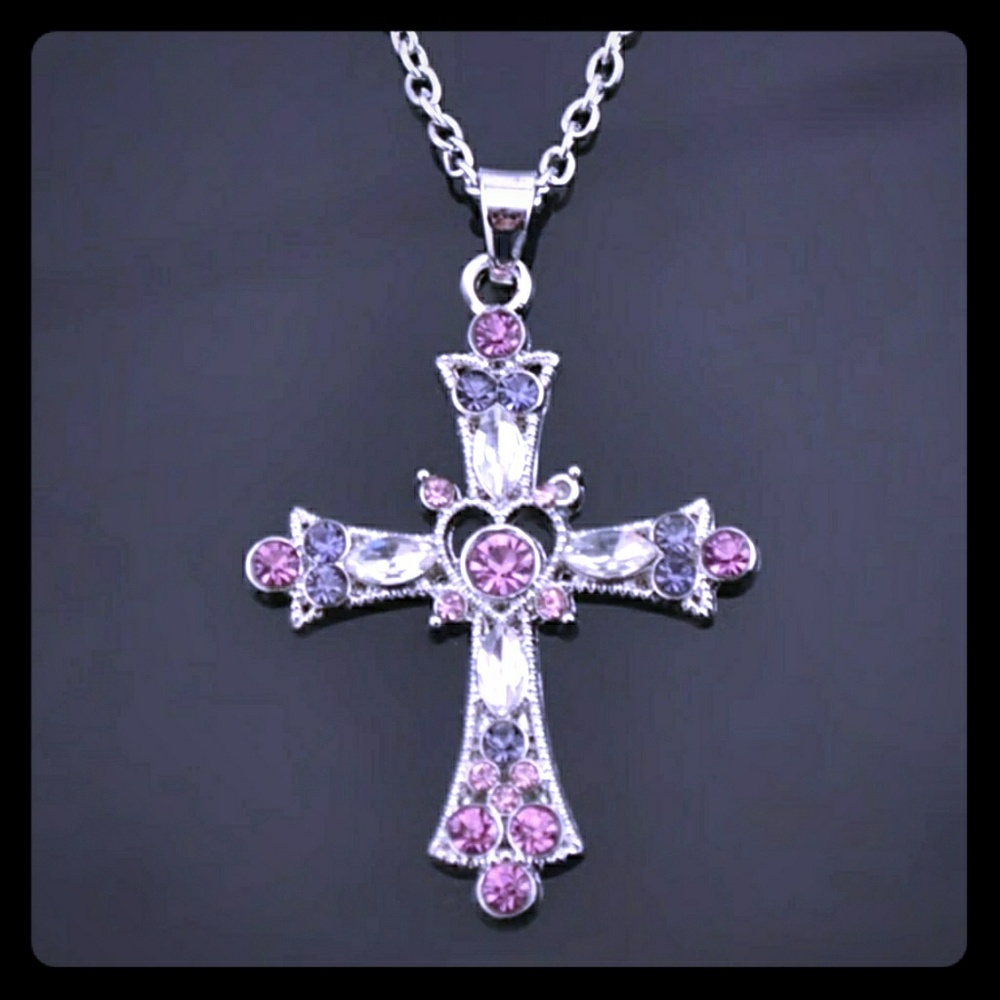 Purple and Pink Cross Necklace